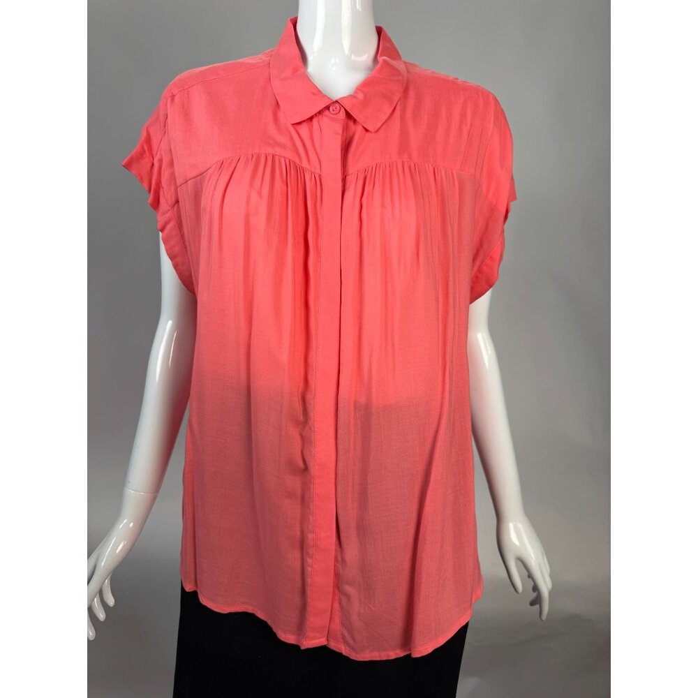 Abound Coral Button-Down Short Sleeve Blouse size Large 100% Viscose